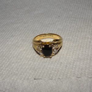 14KT Gold EP Black Rhinestone Ring Size 10.75
